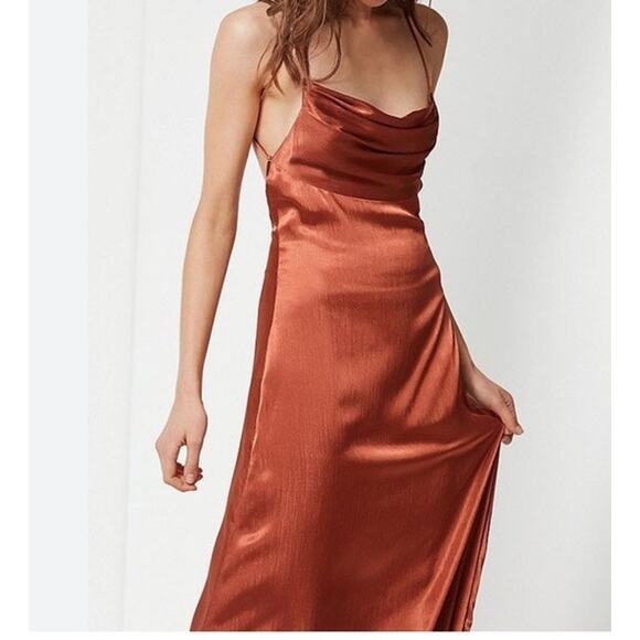 Urban Outfitters Dresses & Skirts - Urban Outfitters Dress Women's Small Burnt Orange Brown Cowl Neck Silk Maxi